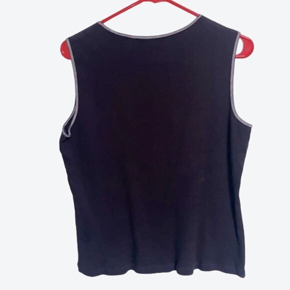 Requirements Black Floral Embroidered Cotton Tank Top Sweater Size L - Picture 4 of 7